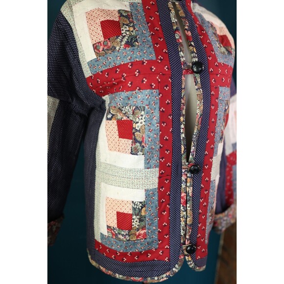 Vintage Womens Hand Made Floral Patchwork Quilt Coat Quilted Button Down Jacket - Picture 6 of 16